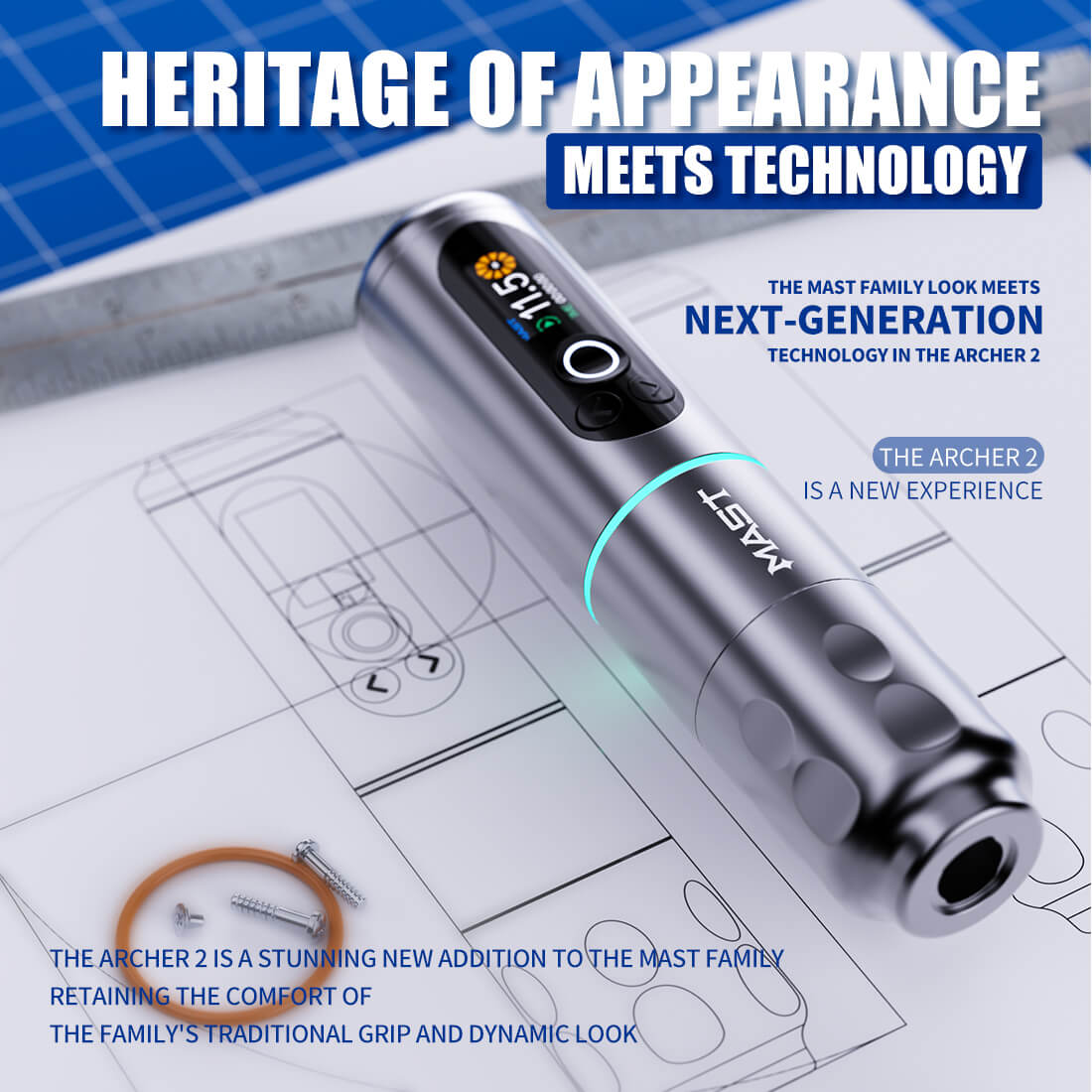 Dragonhawk Wireless Tattoo Pen Machine with 3.5MM Stroke Brushless Motor Color Screen | Mast Archer 2