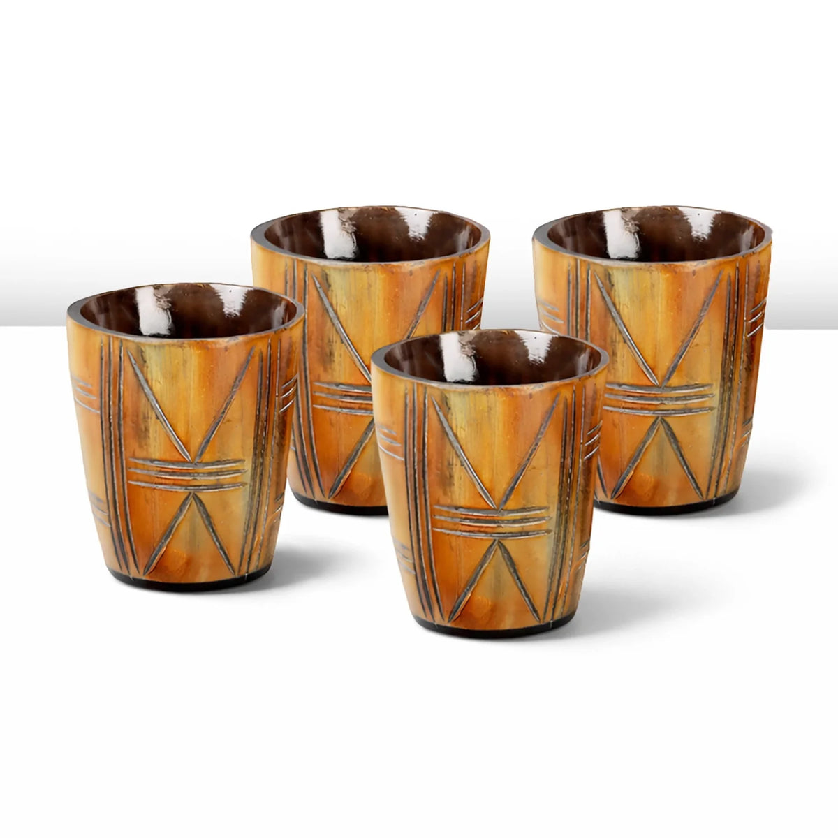 Whiskey Shot Cups Set Crossroad Pattern Real Ox Horn 6.5 oz, Pack 4, 8 & 12