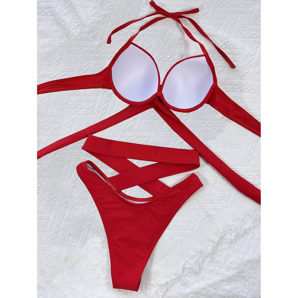 Criss Cross Wrap Push Up Bikini Swimsuit