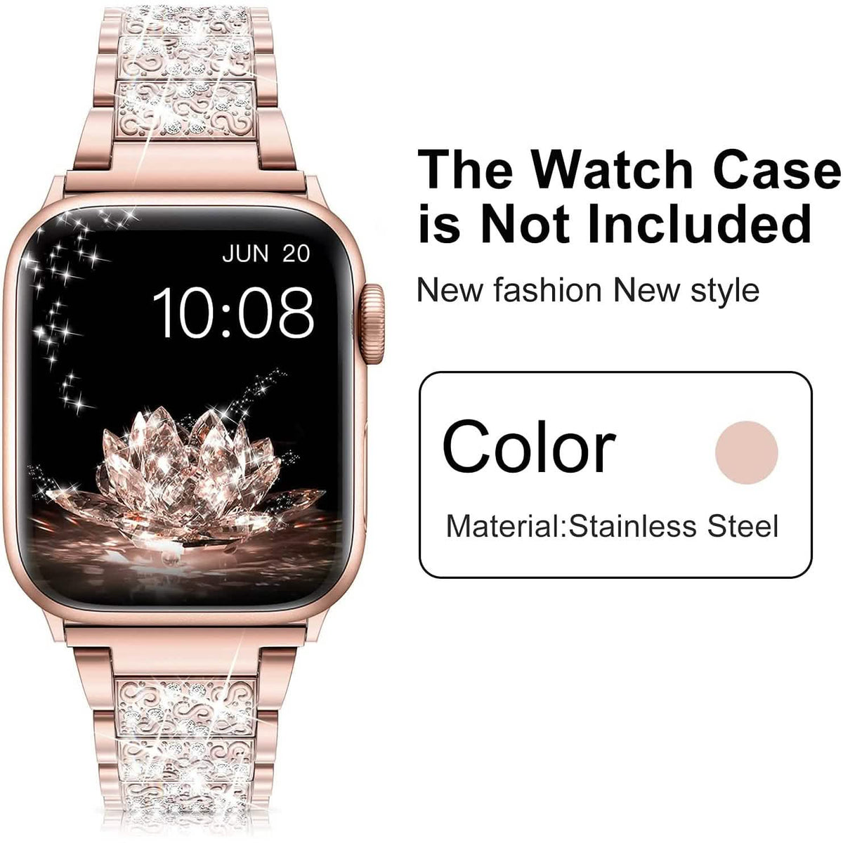 Diamond Rhinestone Stainless Steel Metal Wristband Strap