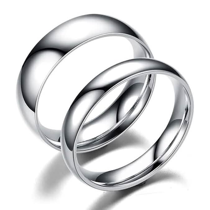 Silver Tone Classic Domed Wedding Band Ring