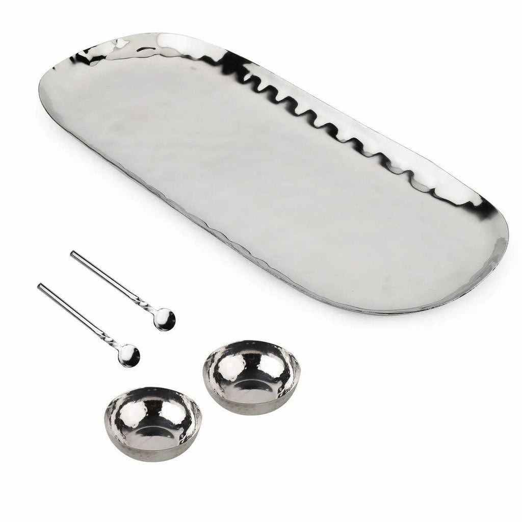 Polished Hammered Stainless Steel 5 PC Condiment Set