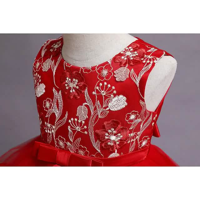 Girls' Patchwork Mesh Bow Party Dress