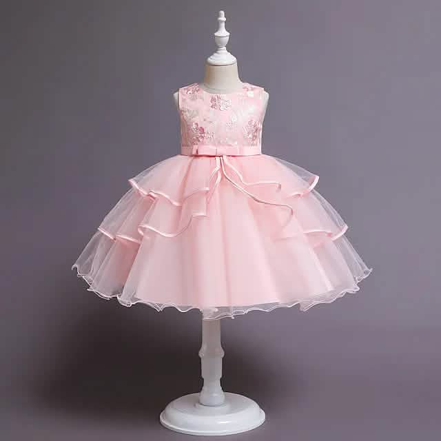 Girls' Patchwork Mesh Bow Party Dress