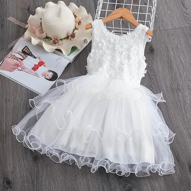Girls' Ruffle Mesh Embroidered Dress