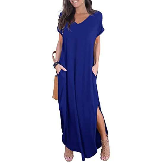 Women's Casual Loose Pocket Split Maxi Dress