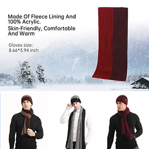 Men's Scarf and Beanie Hat Themal Gloves Set