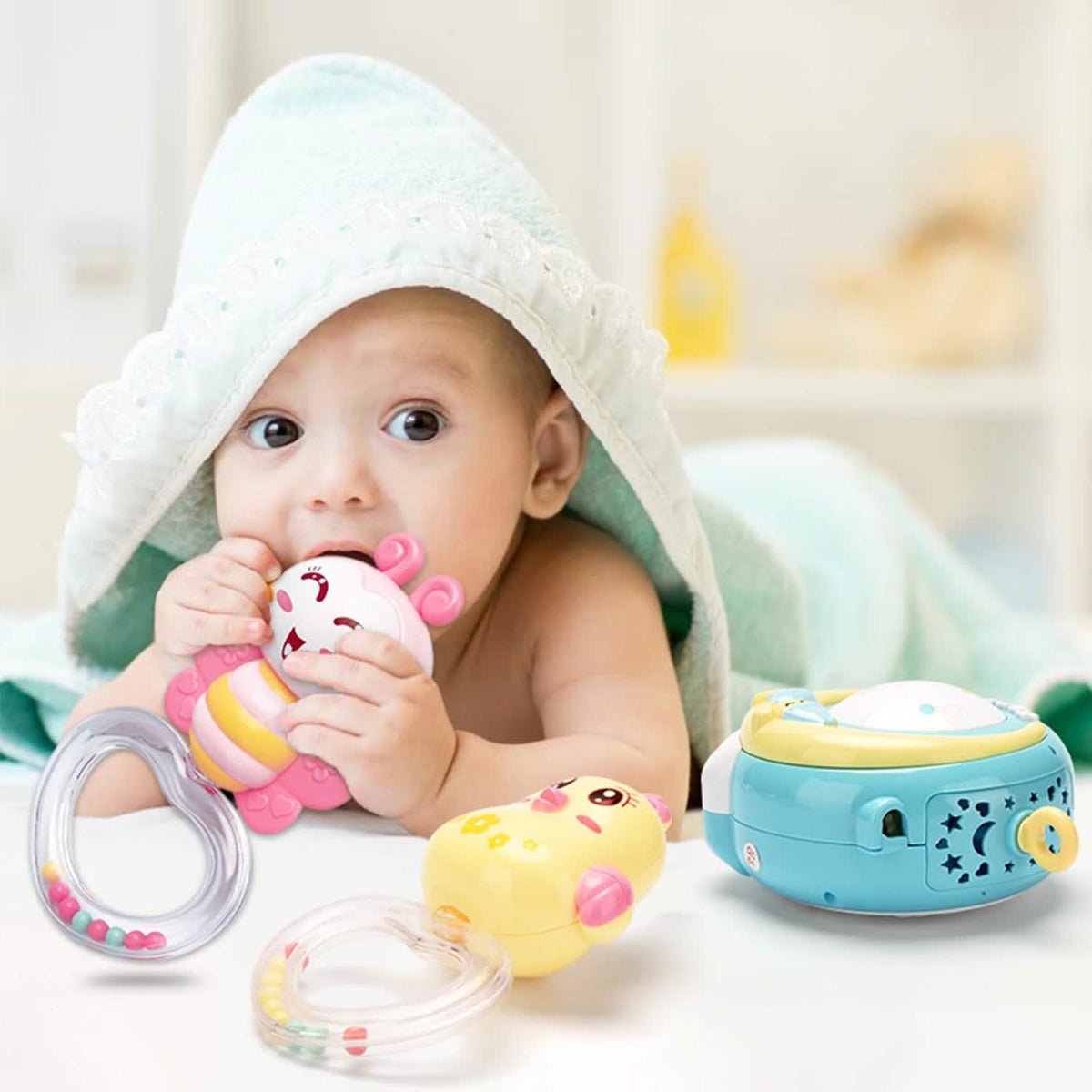 Mobile Star Projection Nursery Light Baby Rattle Toy with Music Box Remote Control