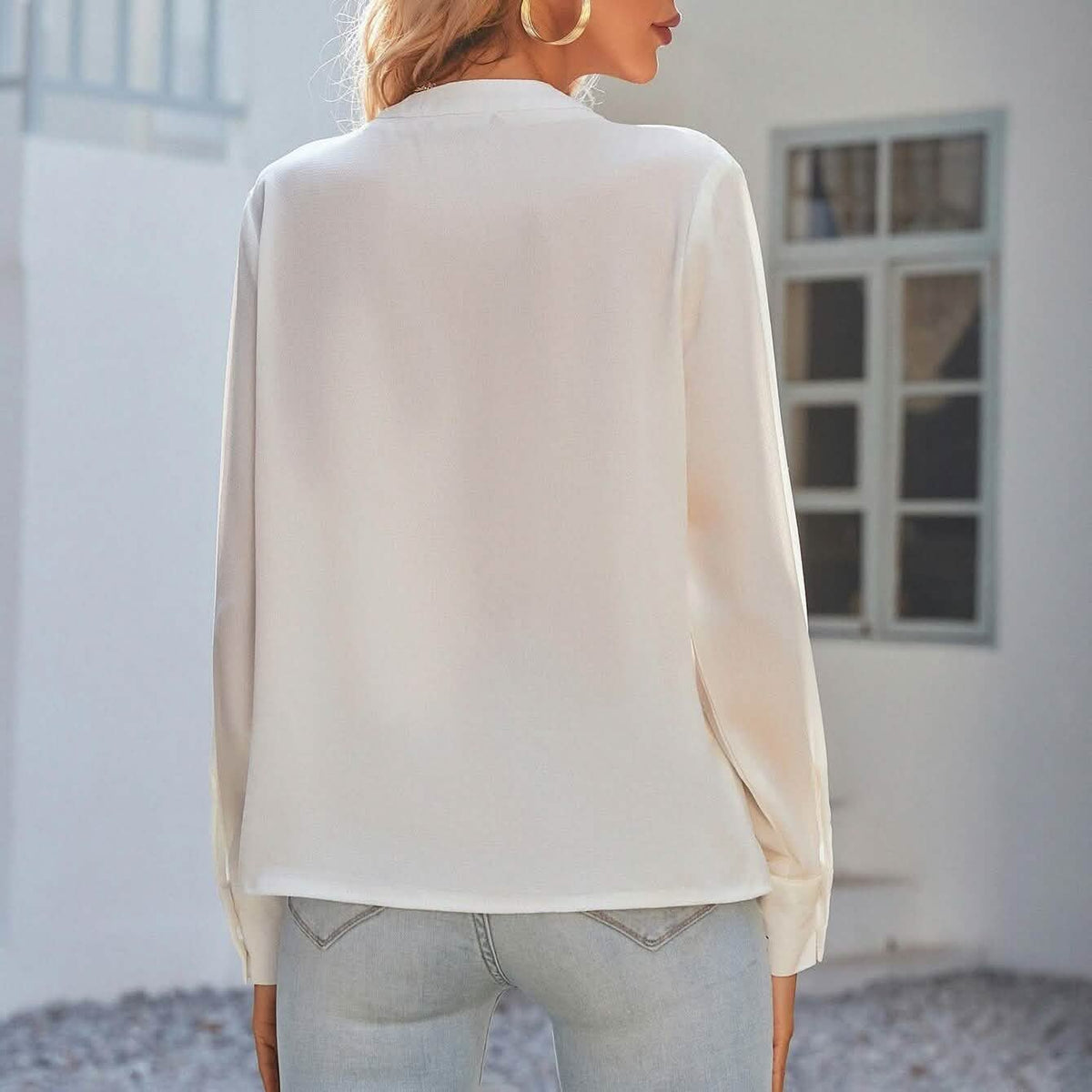 Notched Neck Pleated Decoration Blouse