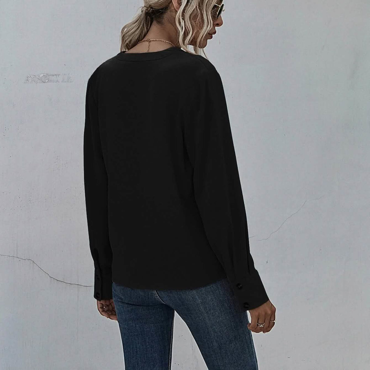Notched Neck Pleated Decoration Blouse