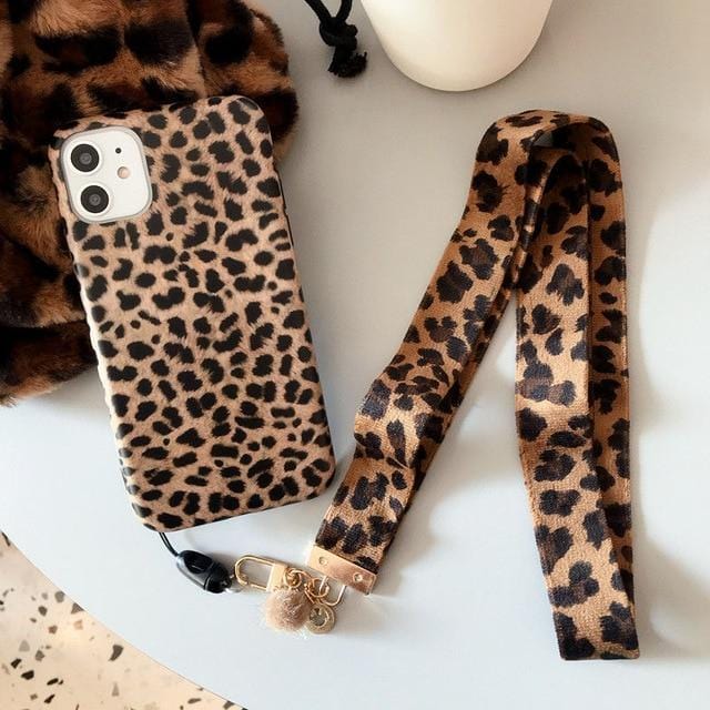 Leopard Print Lanyard iPhone Case