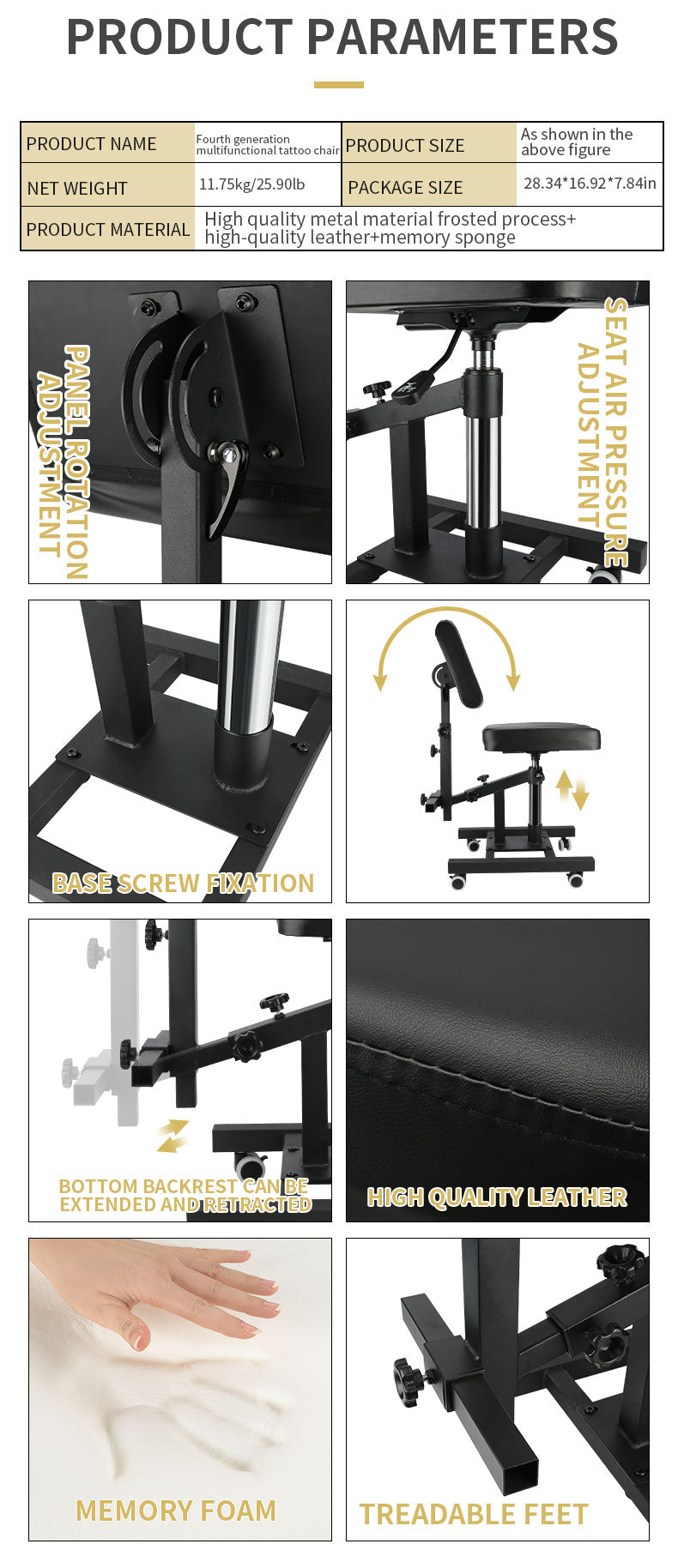 TAIDU Flash Sale New Upgraded Pneumatic Tattoo Chair Liftable