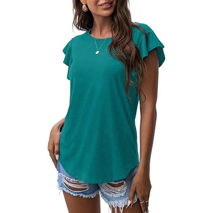 Summer Knit Ruffle Short Sleeve Top