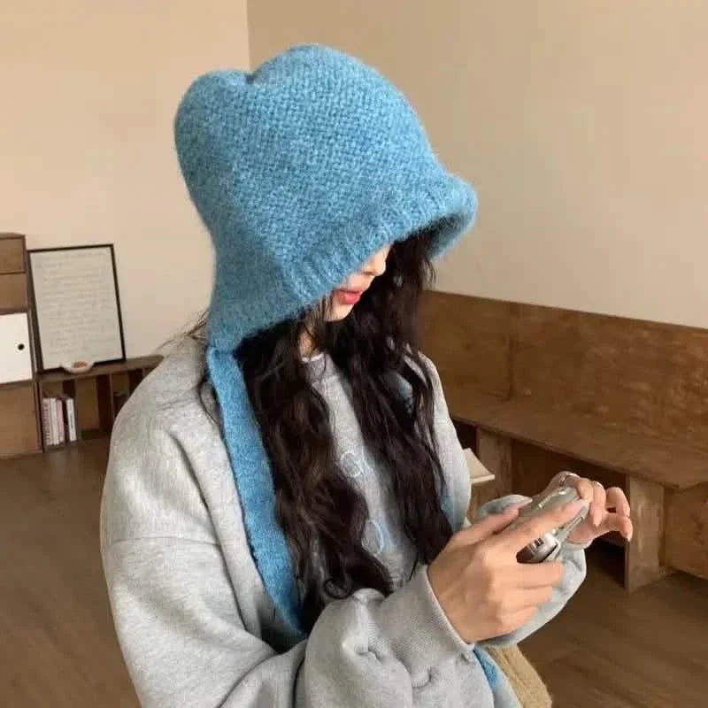 Winter Wool Knitted Hat Unisex Winter Striped Beanie with Ear Flaps