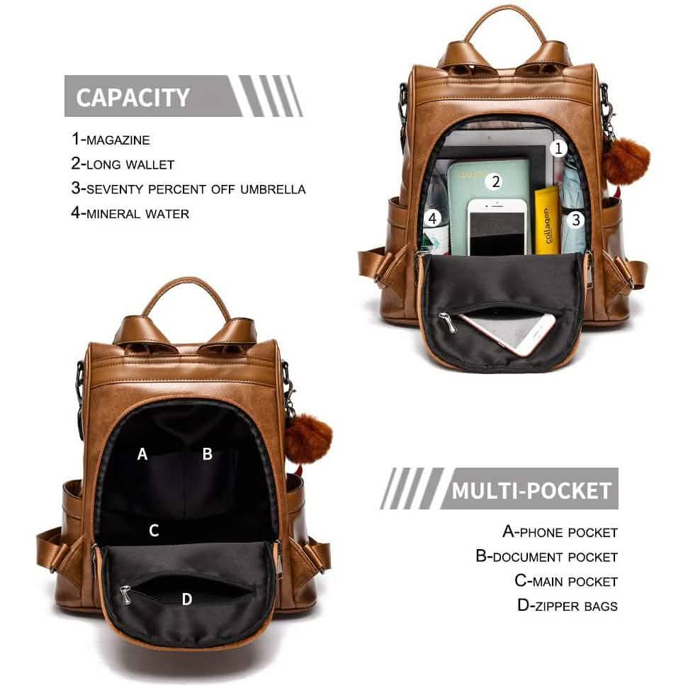 Women Backpack Purse PU Leather Anti-theft Casual Shoulder Bag