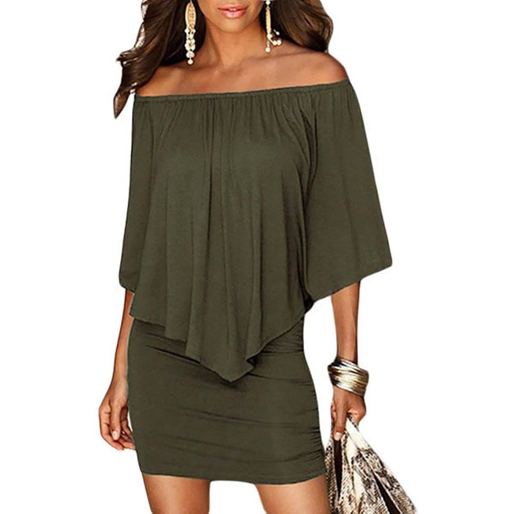 Women Off Shoulder Ruffles Bodycon Mini Dress
