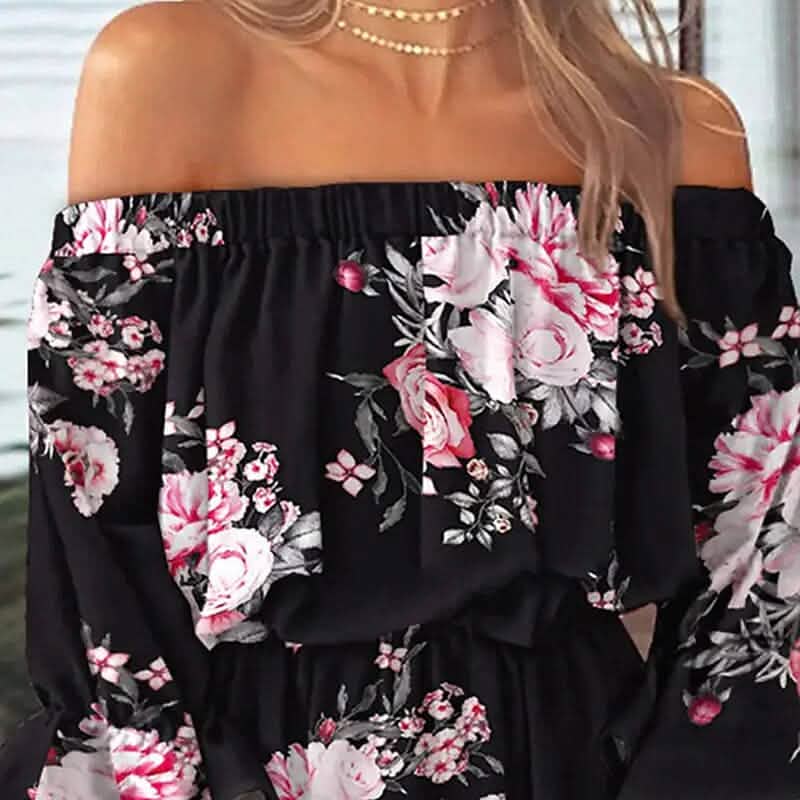 Women's 3/4 Length Sleeve Floral Ruffle Summer Spring Off Shoulder Dress