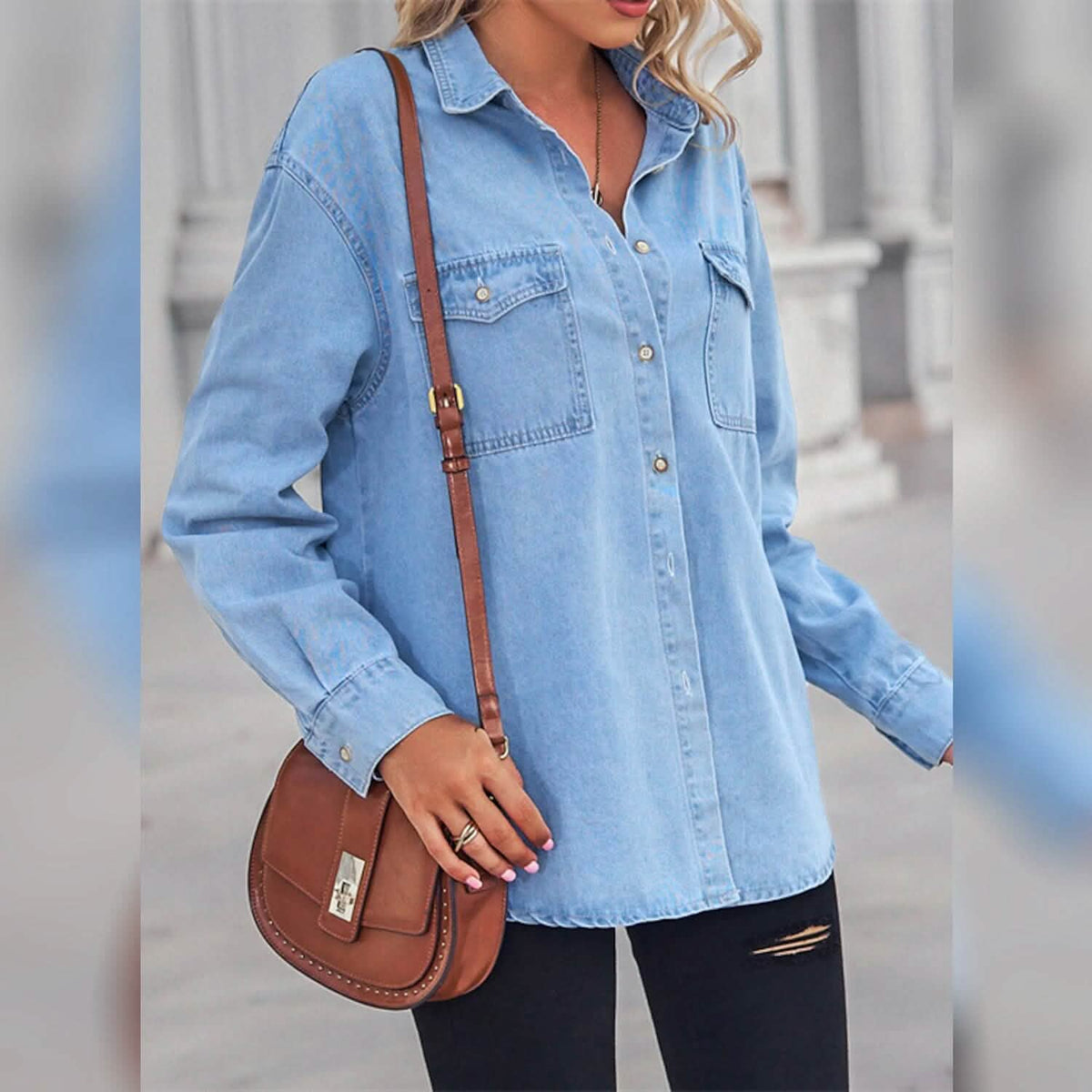 Women's Button Pocket Long Sleeve Casual