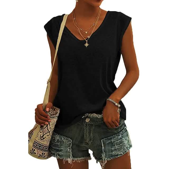 Women's Cap Sleeve T-Shirt Casual Loose Fit Tank Top