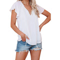 Women's Casual Boho V Neck Tops Drawstring T Shirt