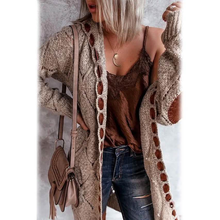 Women's Knitted Color Block Hooded Cardigan Sweater
