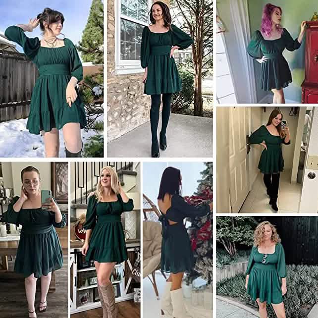 Women's Lantern Sleeve Tie Back Mini Dress