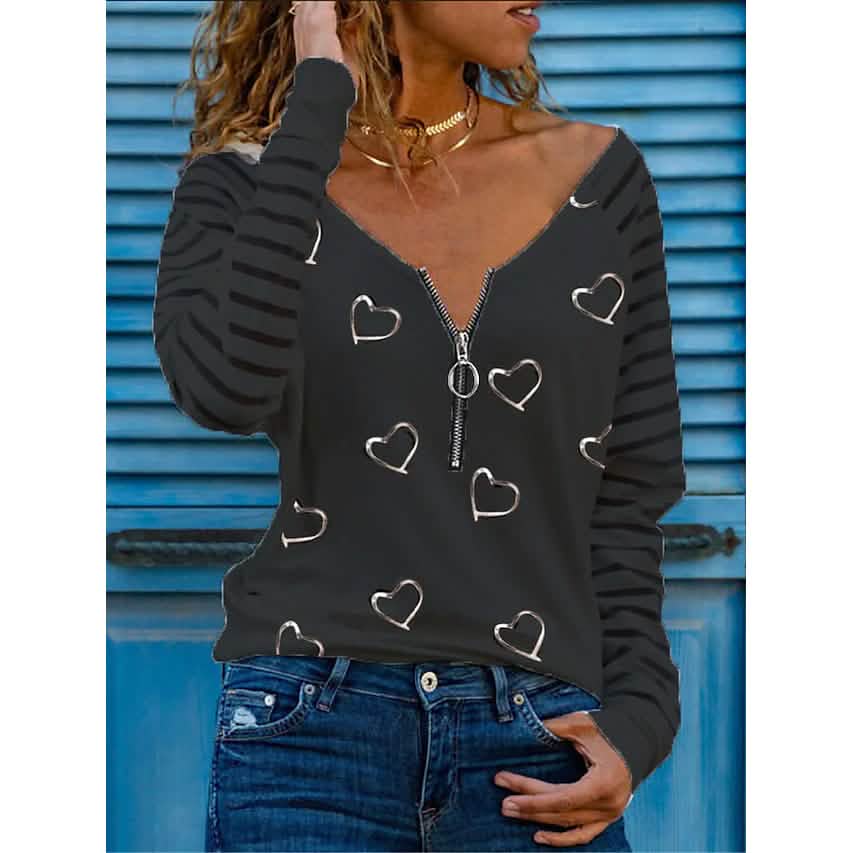 Women's Printed V Neck Sexy Loose Top