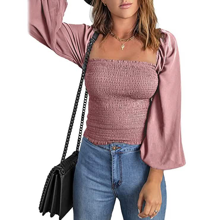 Women's Puff Long Sleeve Square Neck Tops