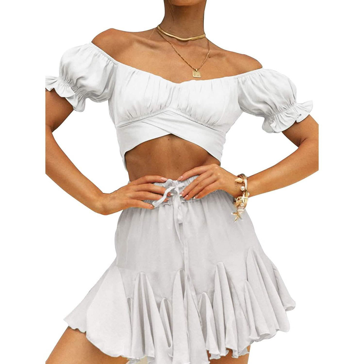 Women's Ruffle Short Sleeve Tie Shirt
