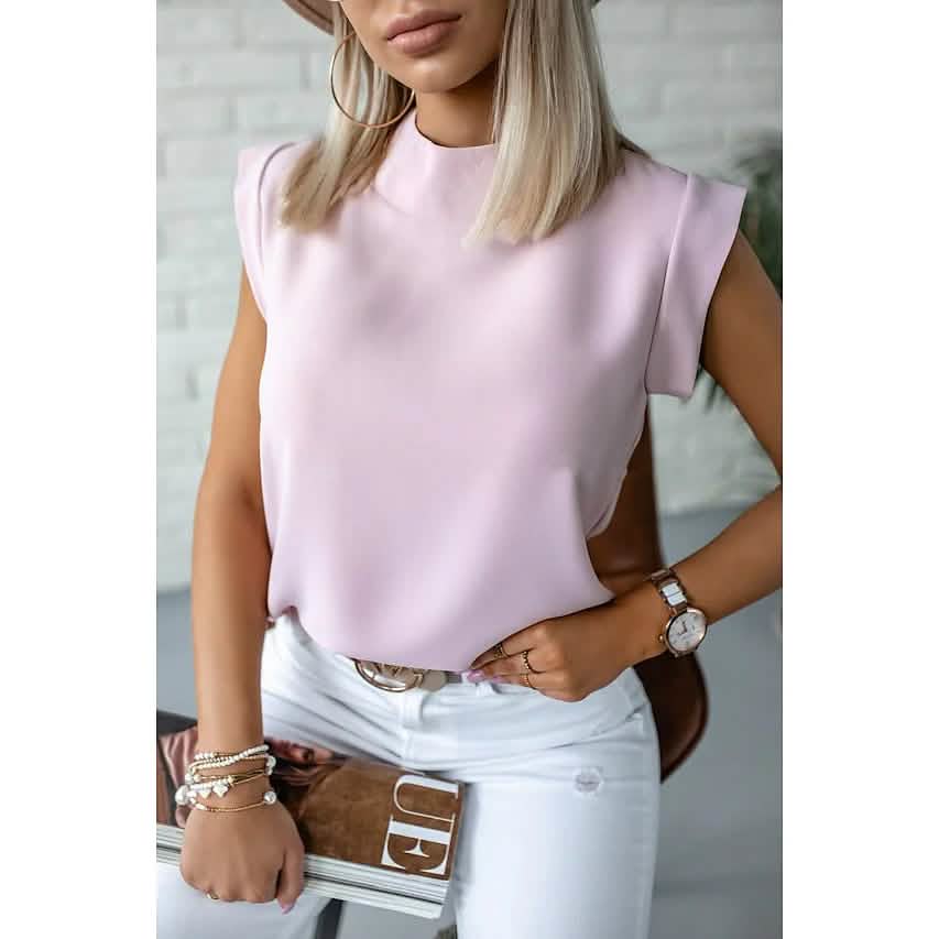 Women's Solid Color Patchwork Stand Collar Top