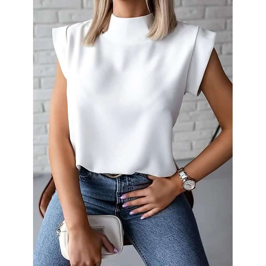 Women's Solid Color Patchwork Stand Collar Top