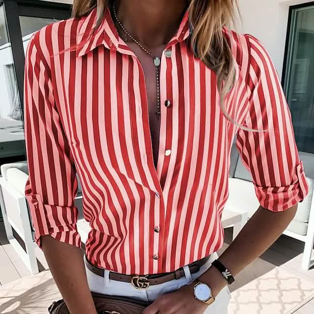 Women's Striped Collar Basic Top