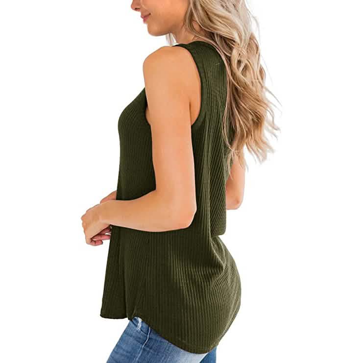 Women's Waffle Knit V Neck Tank Top