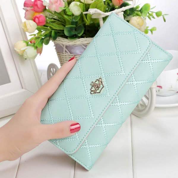 Womens Wallets Purses Plaid PU Leather Long Wallet Hasp Phone Bag